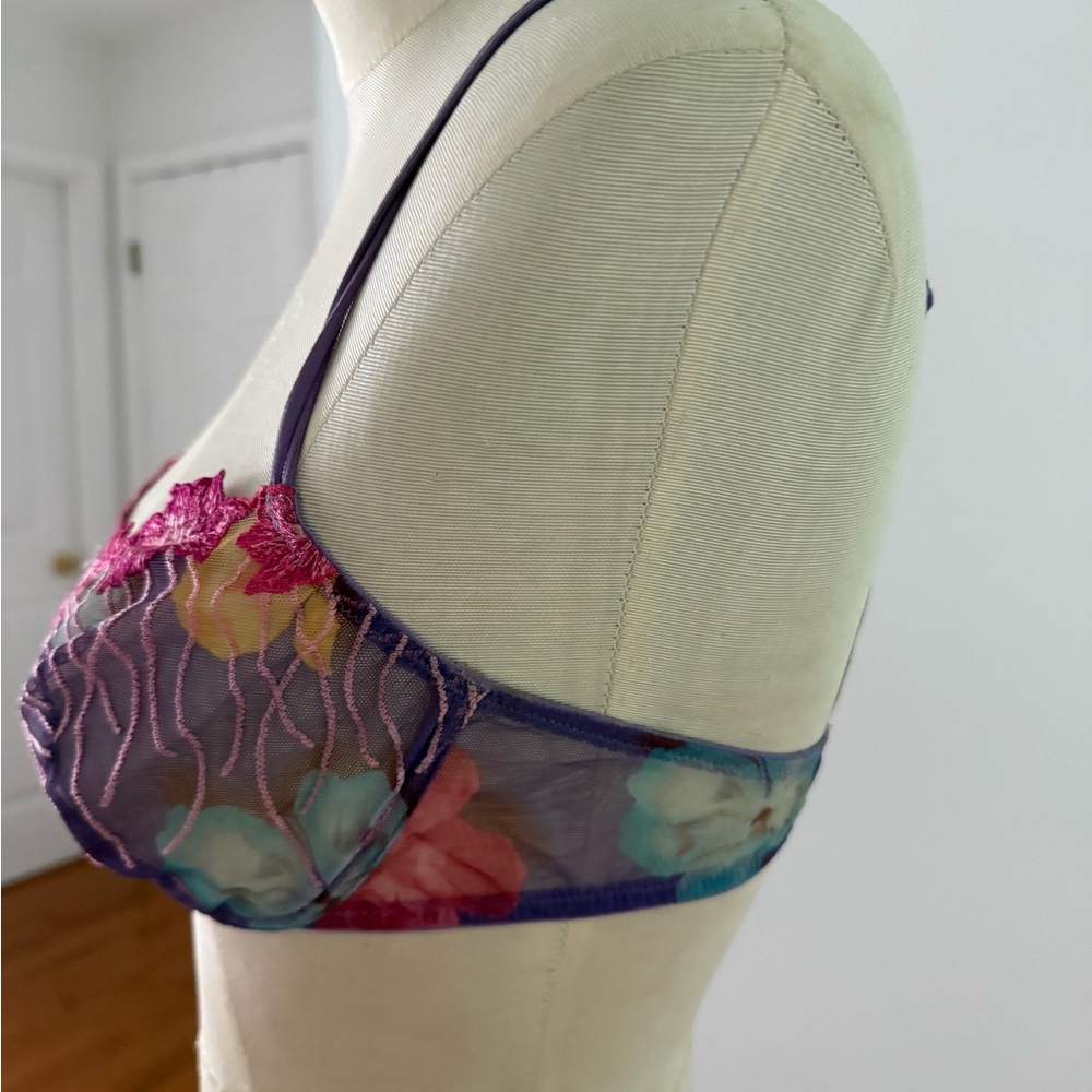 Cosabella Floral Lace Bra - Purple and Pink -size 4 - Picture 3 of 6